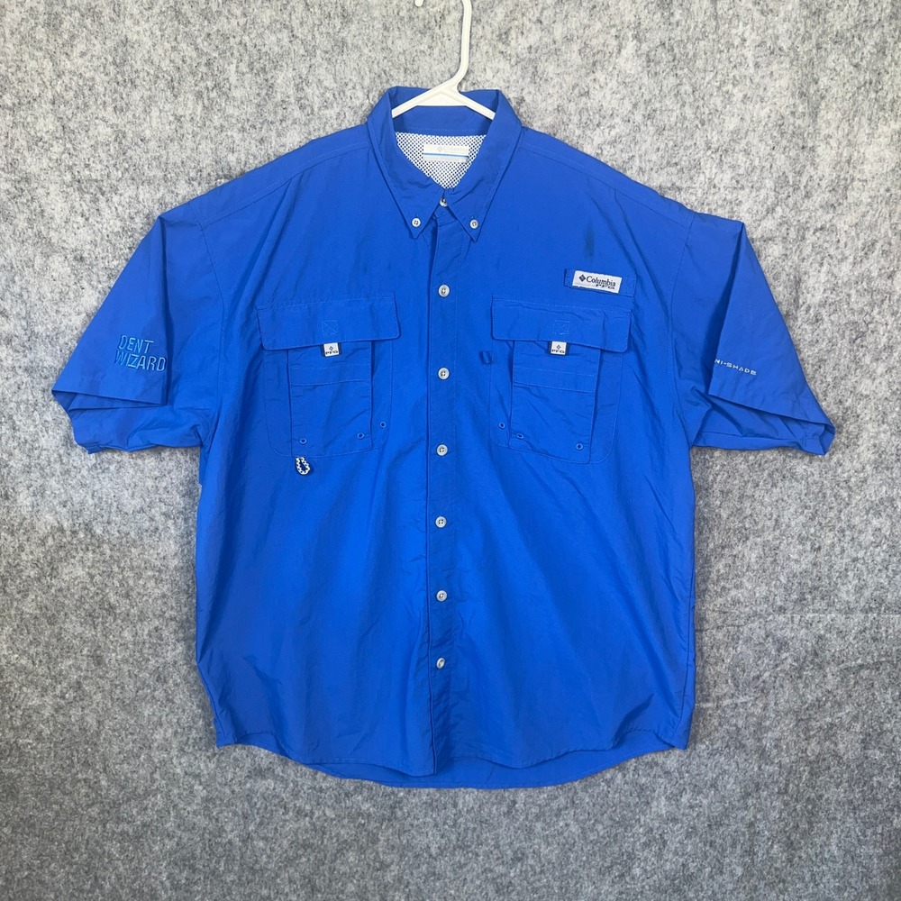 Columbia PFG Bahama II Fishing Shirt Men's Medium‎ Blue Short Sleeve Omni-Shade